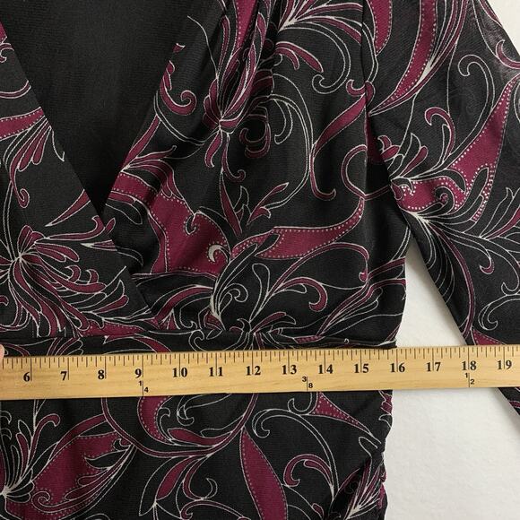 Women Sheer Mesh Faux Wrap Babydoll Top Sz L Paisley Fairy Grunge Whimsigoth Y2K - Picture 8 of 15